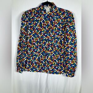 Vintage Rhoda Lee Vibrant Geometric Design Blouse Sz Sm